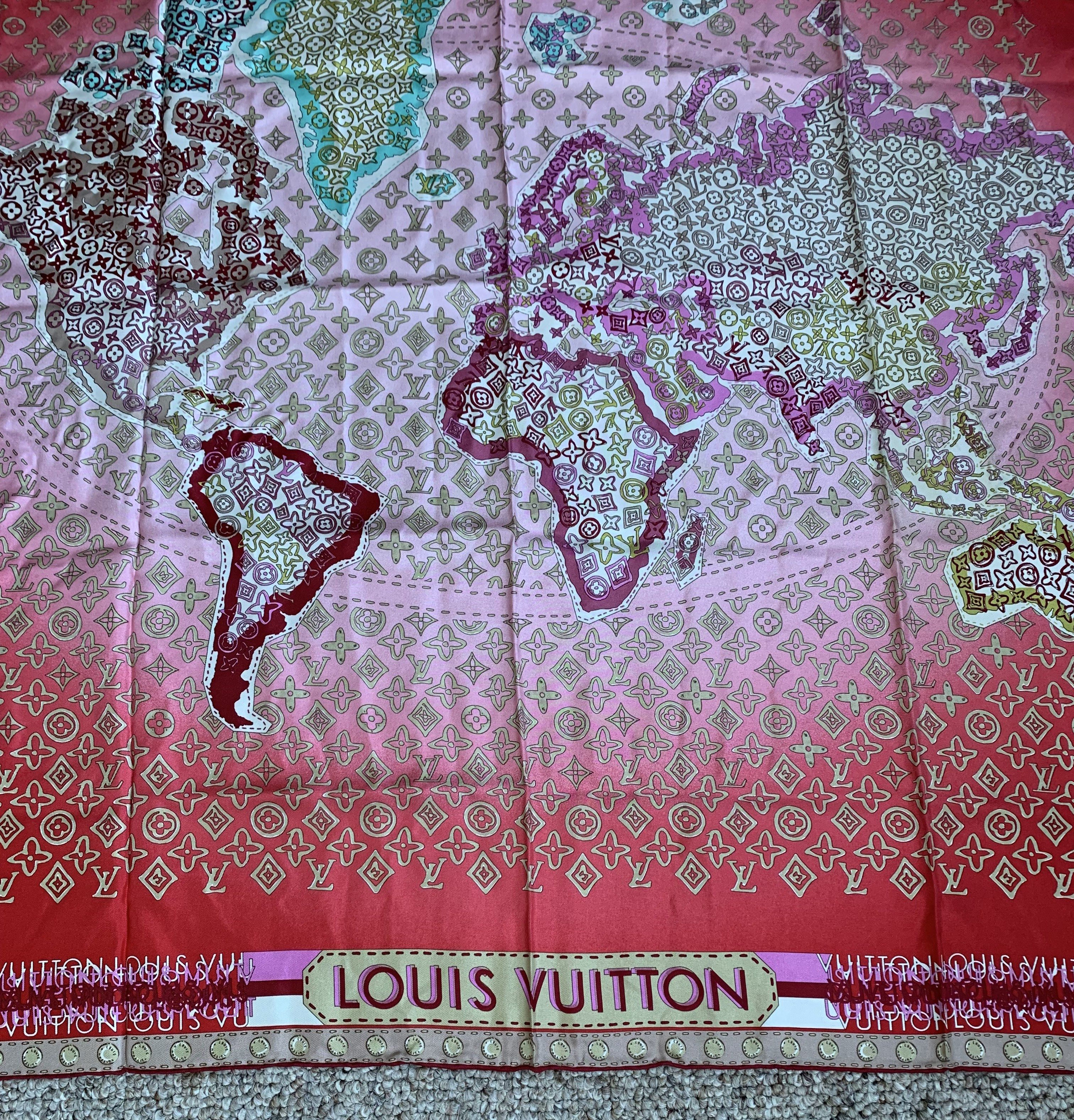 Louis Vuitton Louis Vuitton Silk Monogram World Map Scarf Size ONE SIZE - 4 Thumbnail