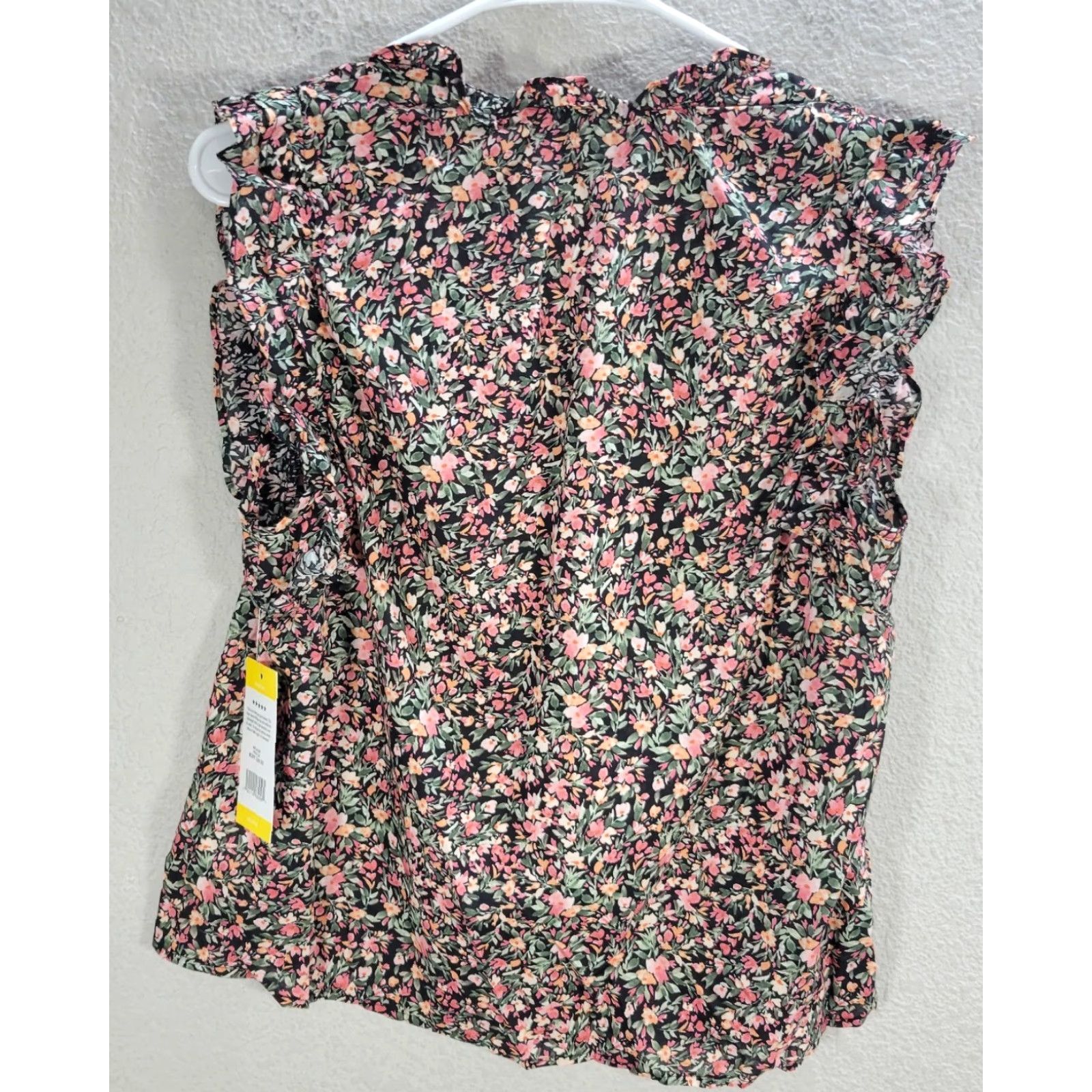 BB Dakota BB Dakota by Steve Madden Ruffle Floral Ditsy Top Blouse 100% Cotton Black Pink M NWT Womens Sleeveless Size M / US 6-8 / IT 42-44 - 5 Thumbnail