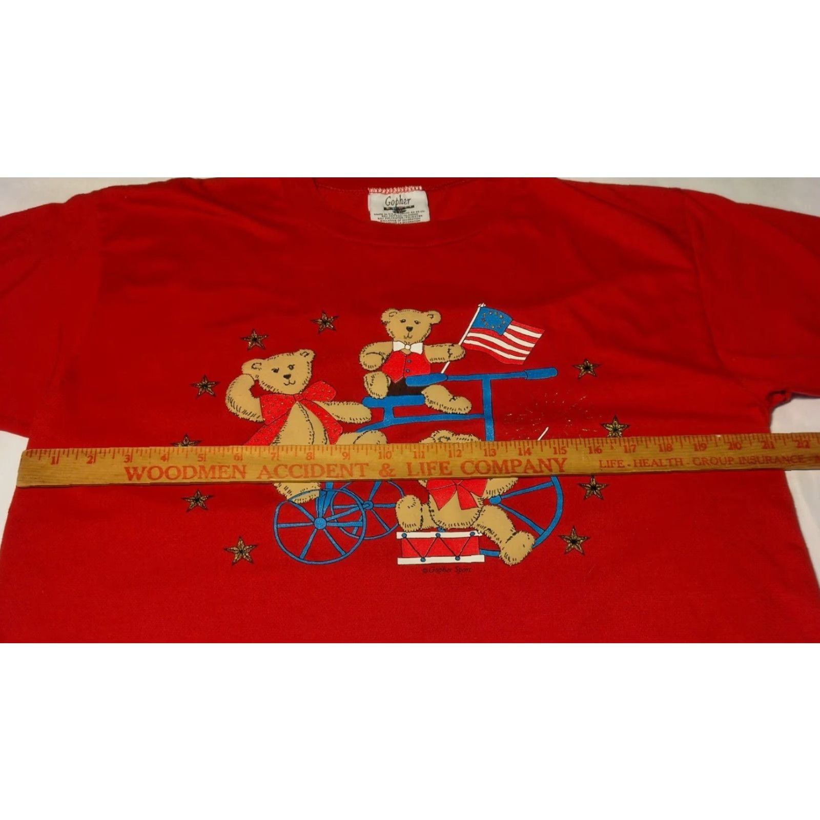 Vintage VINTAGE Gopher Sport T-Shirt USA Patriotic Bicycle Teddy Bear Cropped Short Sleeve Red Large Women Size L Size L / US 10 / IT 46 - 4 Thumbnail