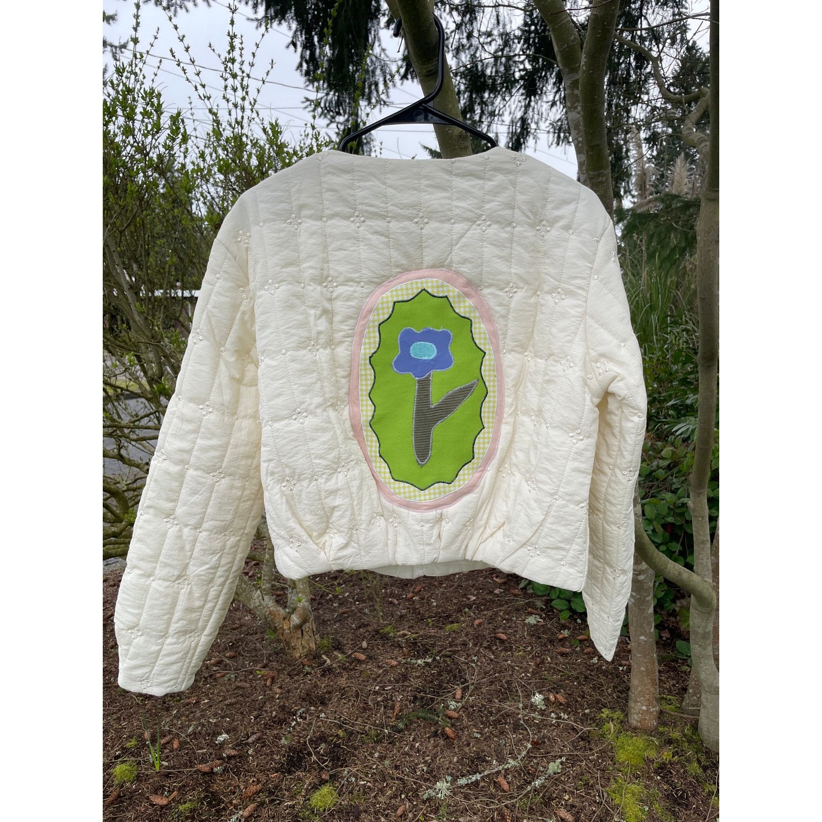 Handmade Size 6 Quilted Coat Jacket with Floral Applique Size M / US 6-8 / IT 42-44 - 3 Thumbnail