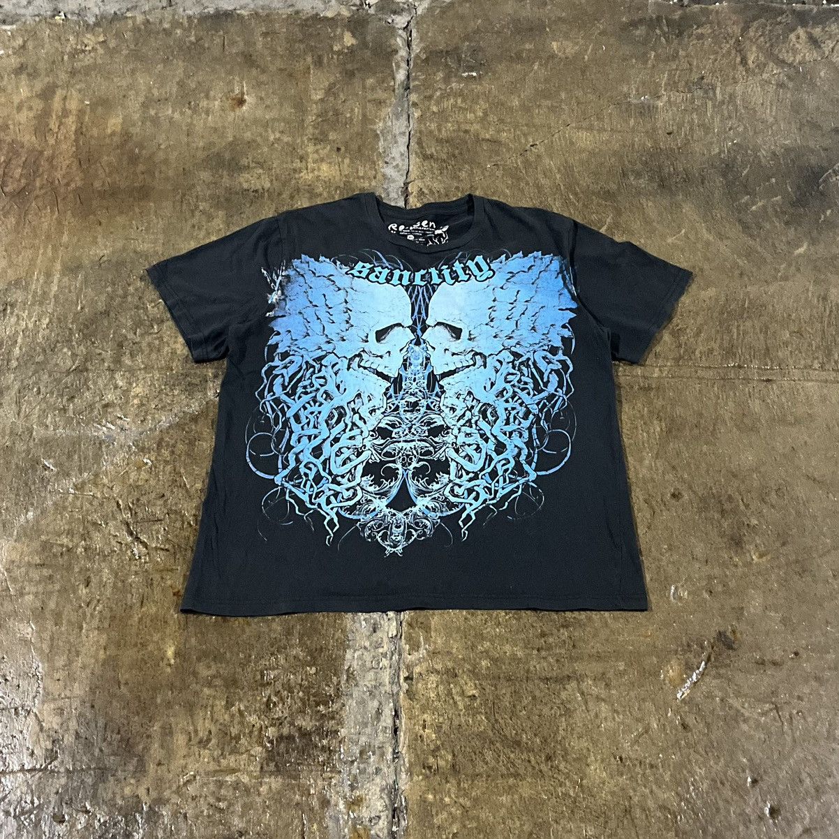 Affliction × Tapout × Vintage Crazy Y2K Affliction Style Skull Punk Cybergoth Skater Shirt Size US L / EU 52-54 / 3 - 1 Thumbnail