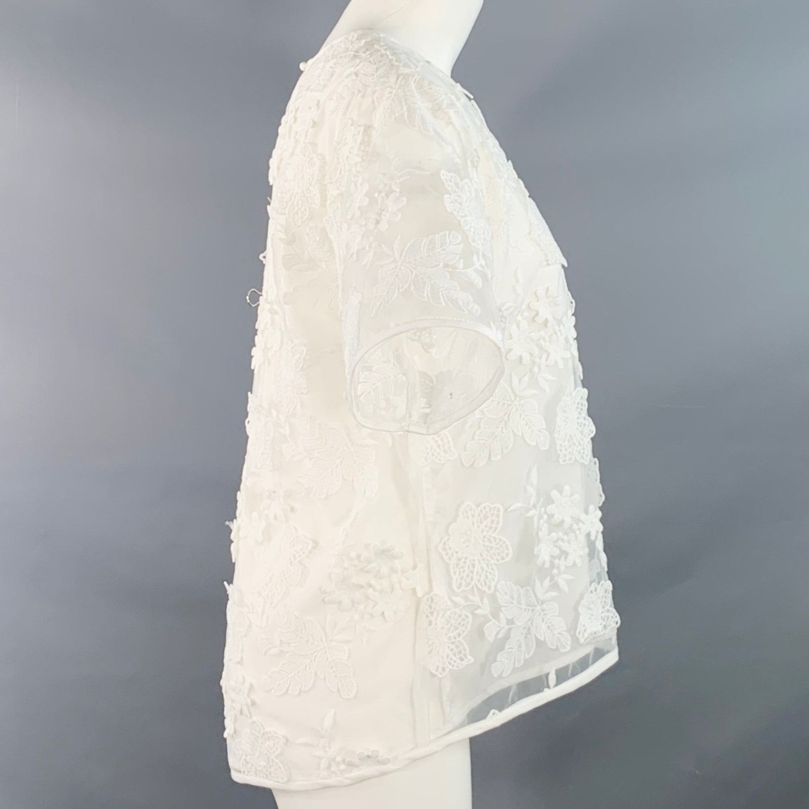 Cynthia Rowley XS White Polyester Blend Lace Oversized Short Sleeve Top Size XS / US 0-2 / IT 36-38 - 3 Thumbnail