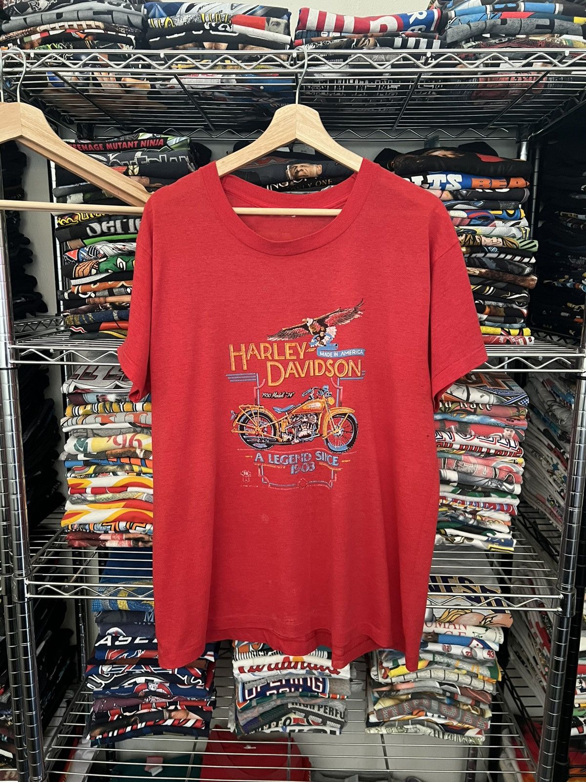 Harley Davidson 1984 H-D Motorcycles 1930 Model “74” Single Stitch 80s Tee Size US L / EU 52-54 / 3 - 1 Thumbnail