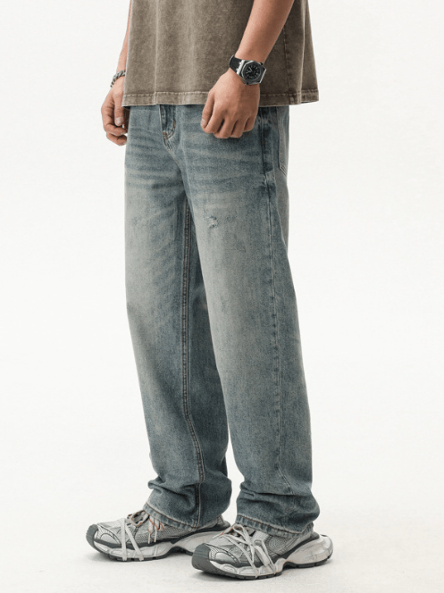 Japanese Brand Japanese retro washed blue distressed straight jeans Size US 34 / EU 50 - 2 Thumbnail