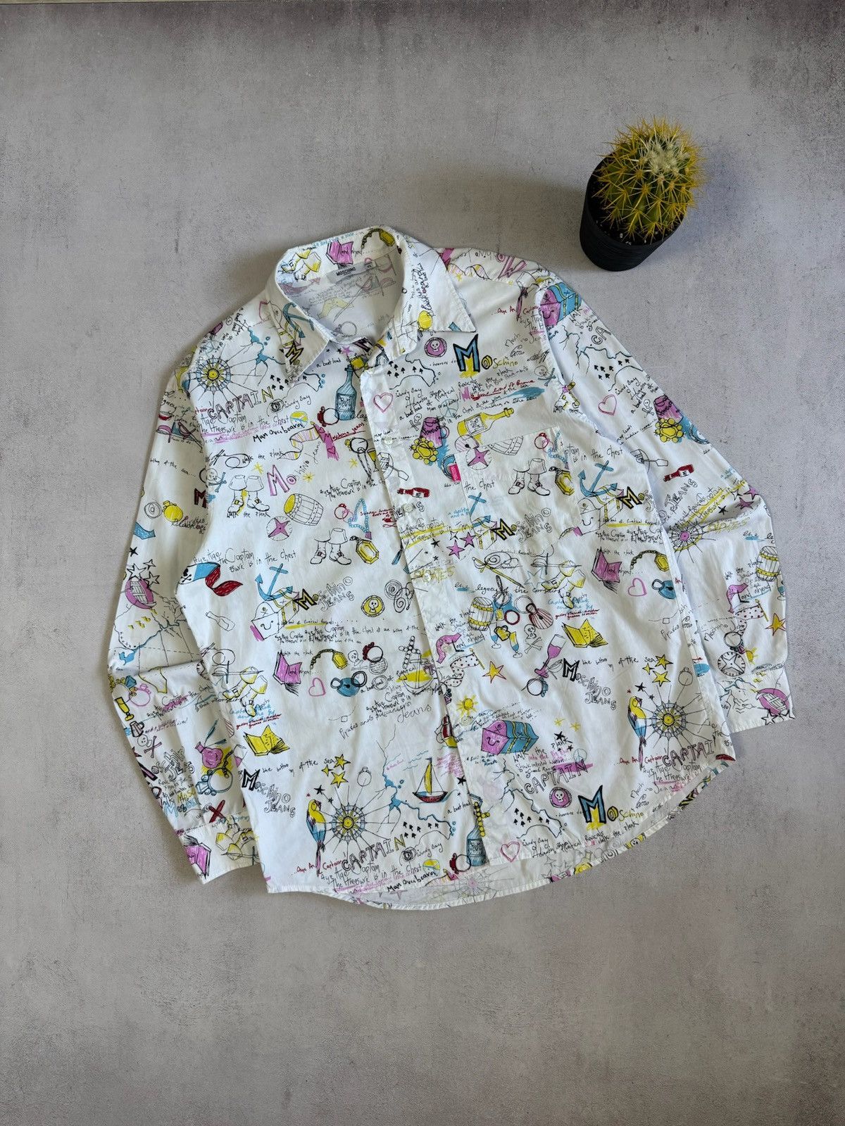 Moschino Moschino Jeans Vintage 90's RARE Captains Map Shirt Size XL Size US XL / EU 56 / 4 - 1 Thumbnail