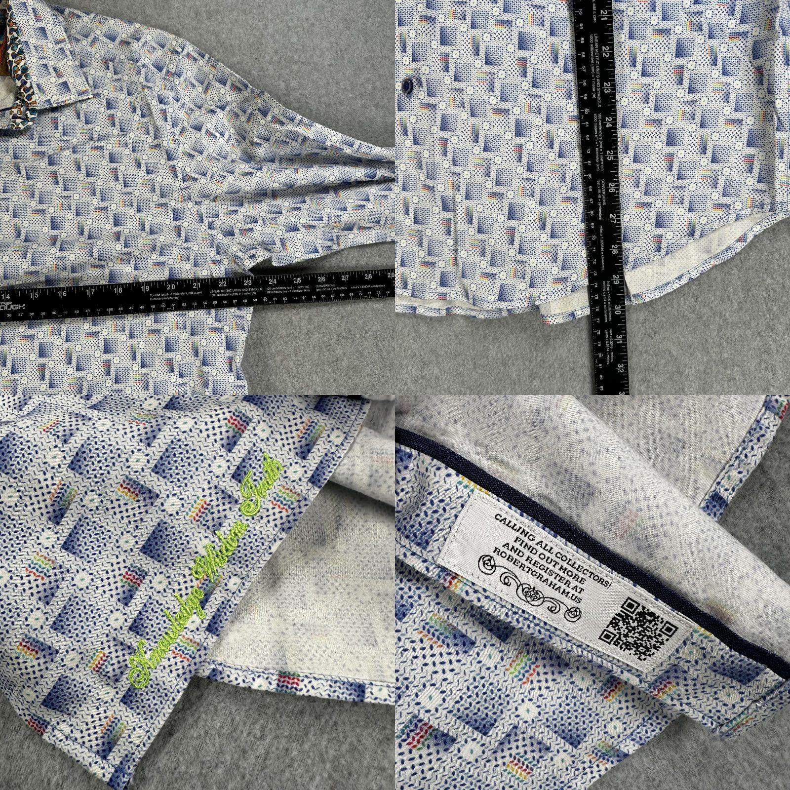 Robert Graham Robert Graham Dress Shirt Mens Large Blue Geometric Button Long Sleeve Cotton Size 42R - 8 Thumbnail