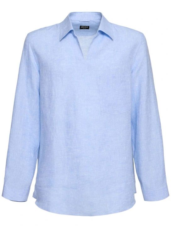 Z Zegna o1lsvrm0525 Oasi Linen Shirt in Light Blue Size US S / EU 44-46 / 1 - 1 Thumbnail