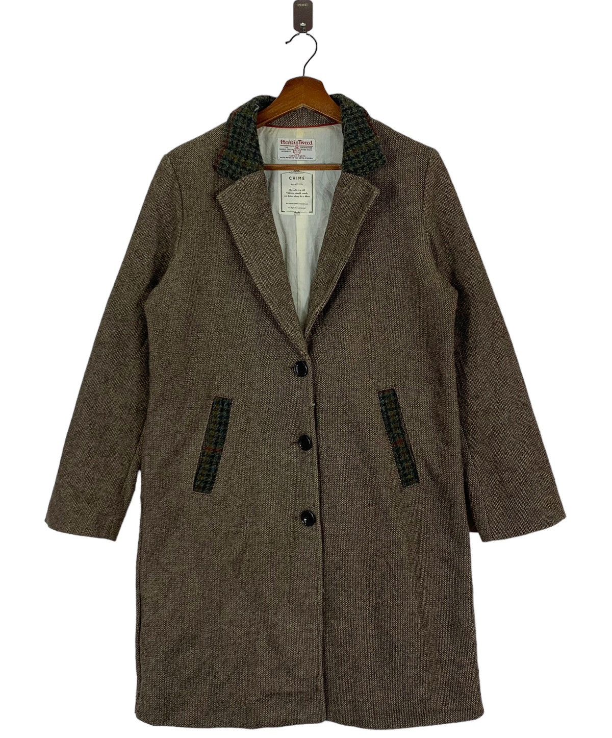 image of Harris Tweed Chime Button Long Coat in Brown, Women's (Size Large)