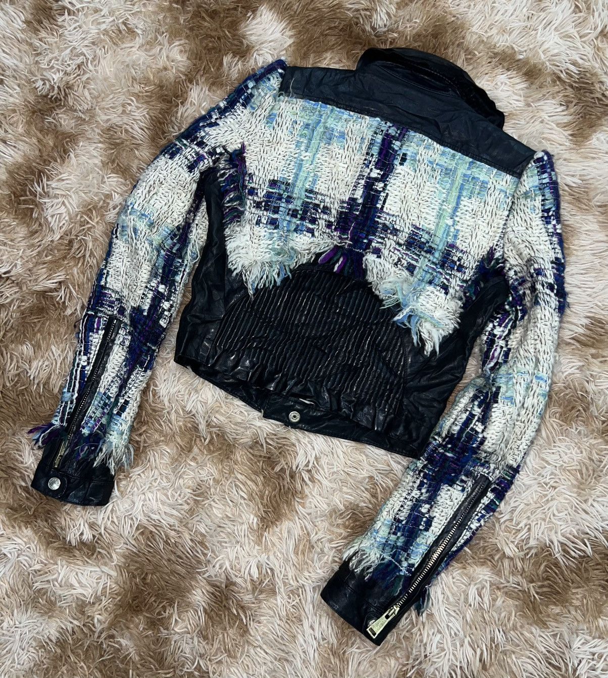 Dsquared2 DSQUARED² Archival Mixed-Media Tweed & Leather Moto Jacket Size US XXS / EU 40 - 3 Thumbnail