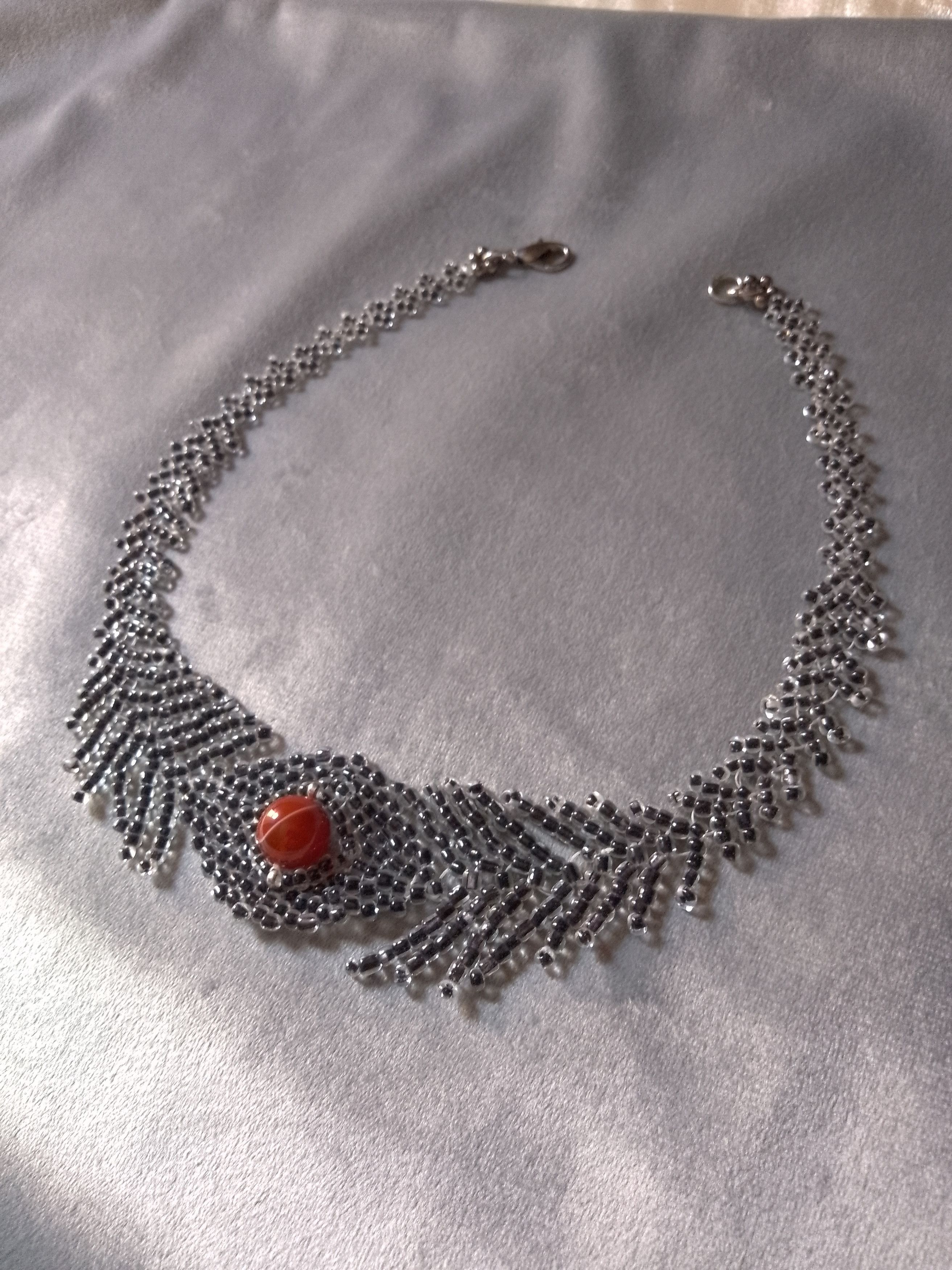 Handmade Necklace Choker. Black sexy with red carnelian gemstone Size ONE SIZE - 11 Thumbnail