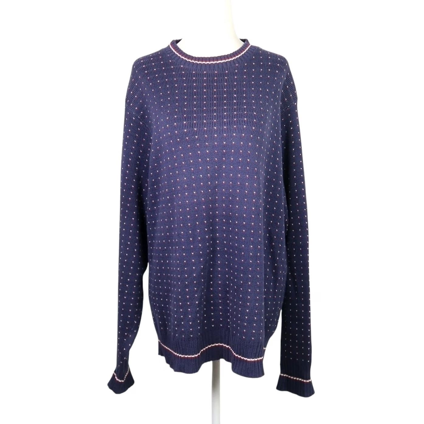 Vintage VINTAGE Woolrich Sweater Crew Neck Knit Cotton Long Sleeve XL Navy Blue Red Heart Dot Print 80s Womens Size XL / US 12-14 / IT 48-50 - 2 Thumbnail