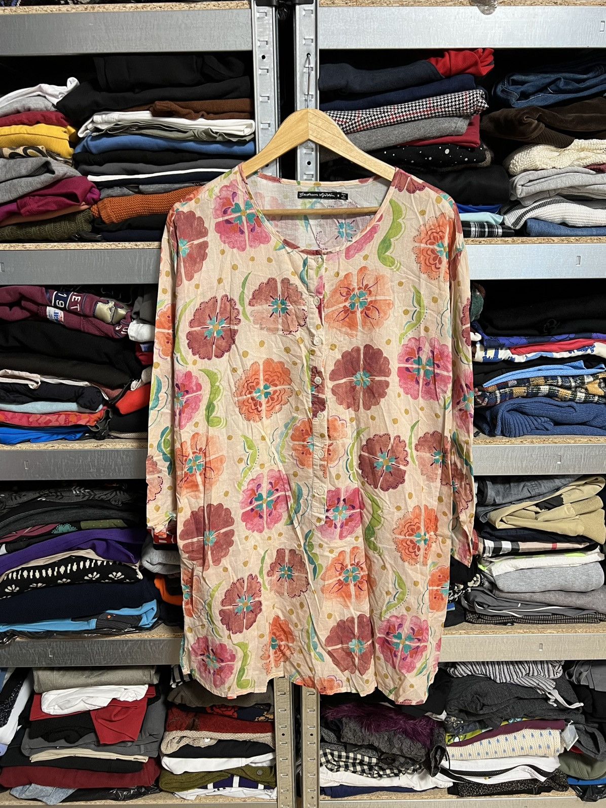 Gudrun Sjoden Gudrun Sjoden Button Tunic Top Flower Print Long Sleeve Sz M Size M / US 6-8 / IT 42-44 - 1 Thumbnail