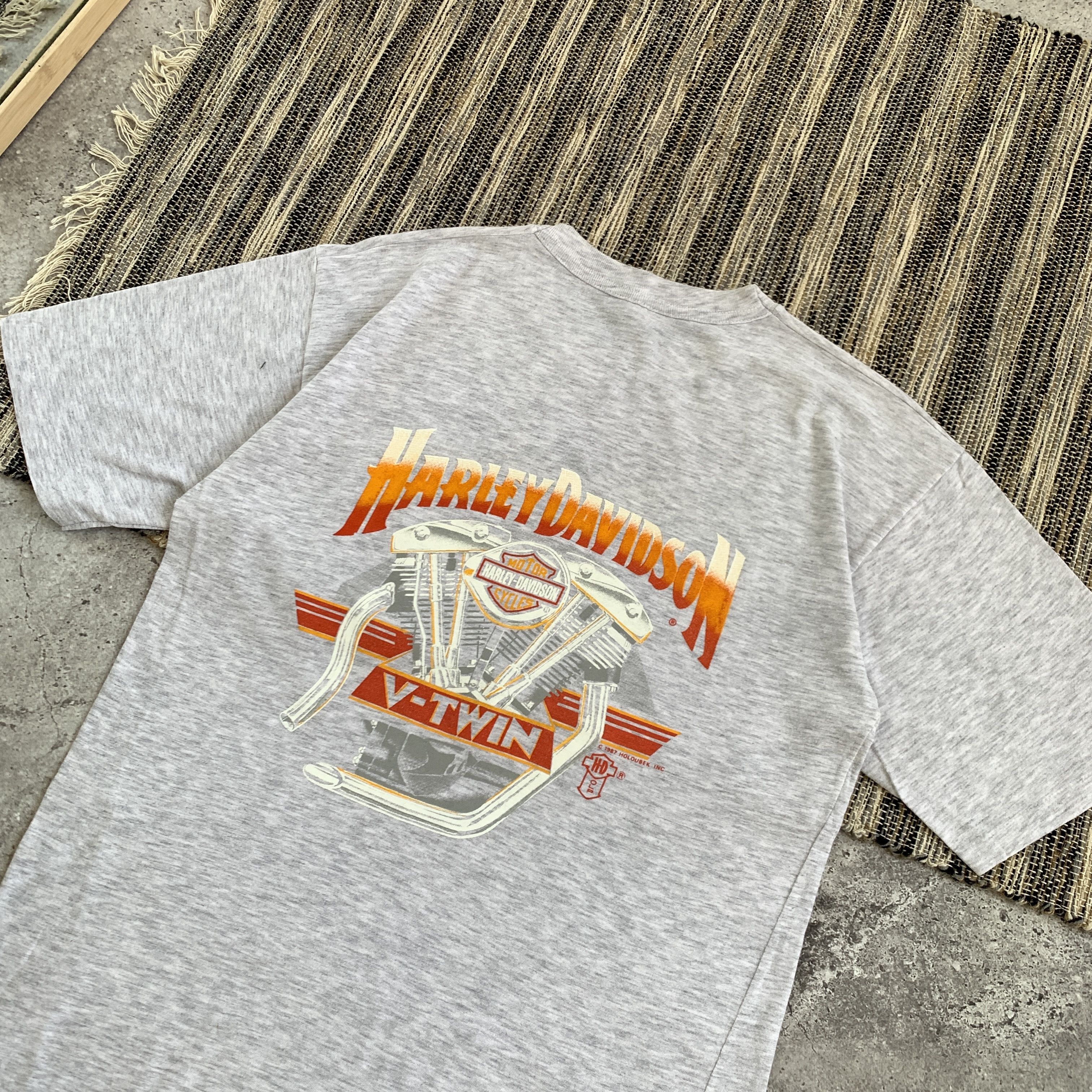 Harley Davidson Vintage Harley Davidson 1987 Rare Grey Graphic Tee Shirt Size US M / EU 48-50 / 2 - 4 Thumbnail