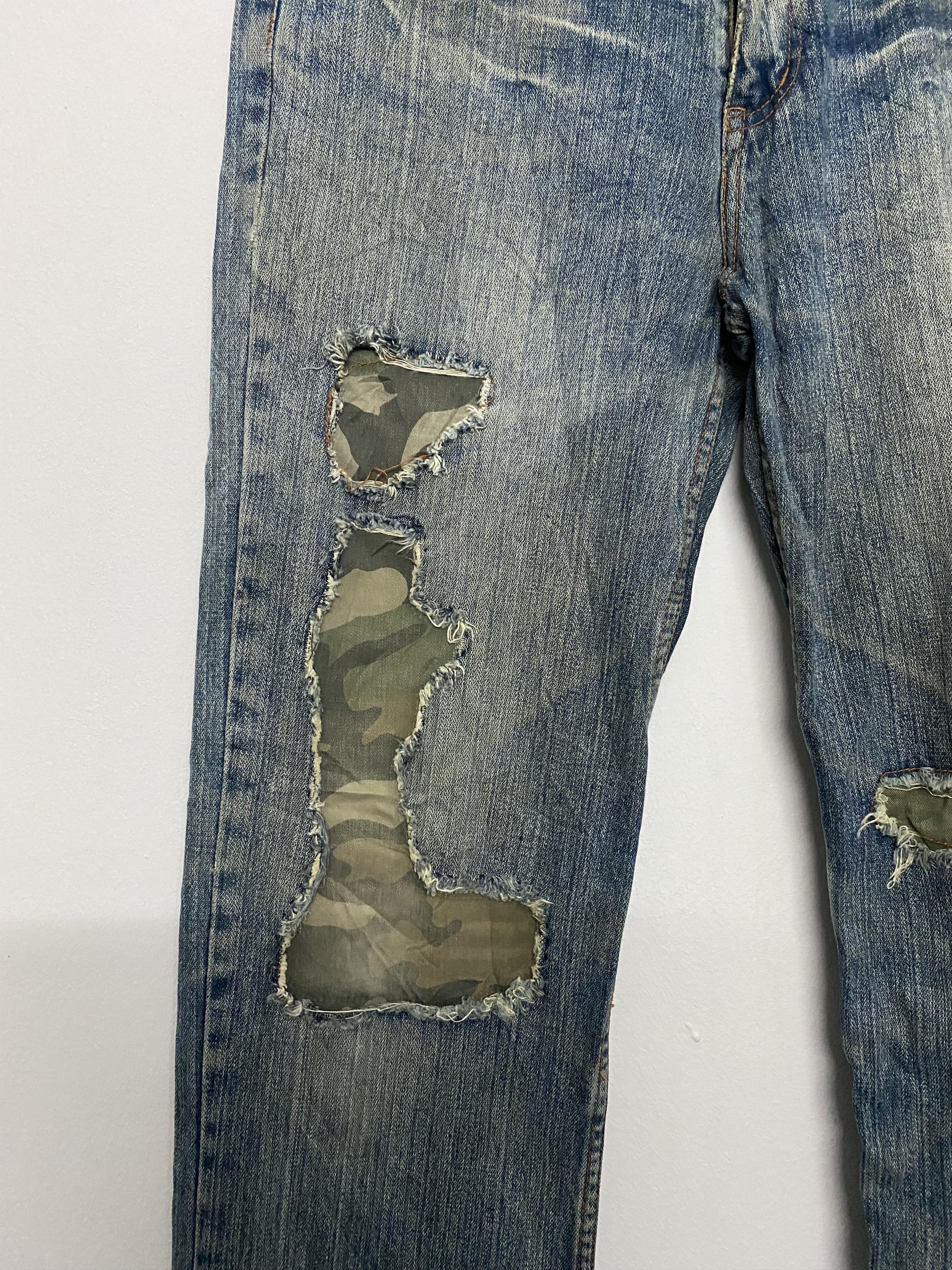 Japanese Brand Vintage Y2K NYLAUS JEANS Distressed Camo Patch Denim XLARGE Size US 34 / EU 50 - 6 Thumbnail