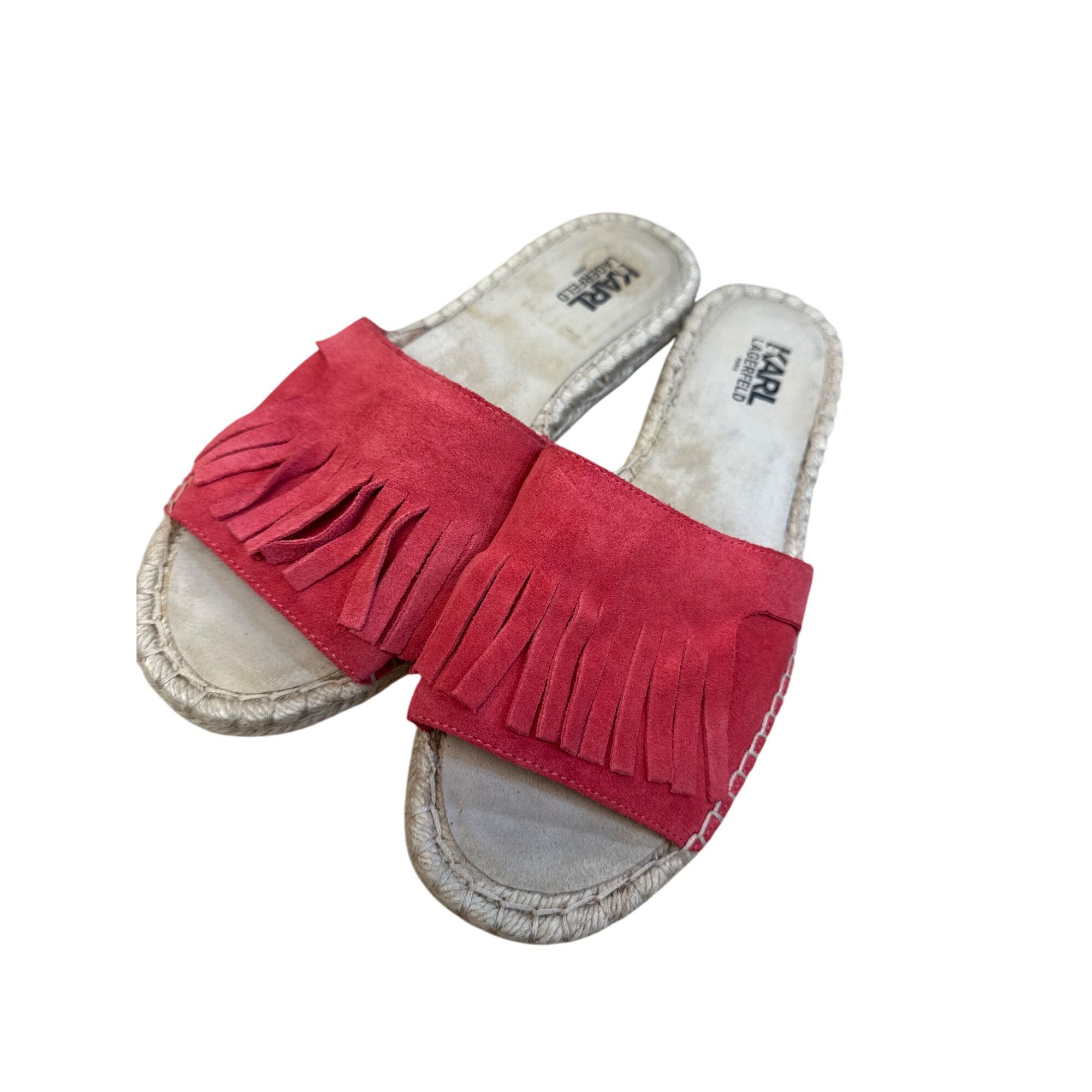 Karl Lagerfeld Karl Lagerfeld Womens Red Suede Fringe Espadrille Sandals Si Size US 11 / IT 41 - 11 Thumbnail