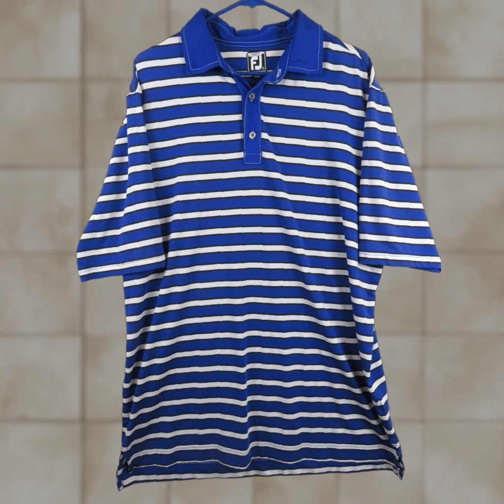 Footjoy FootJoy Polo Shirt Short Sleeve Striped Blue White Excellent XL Men’s Golf Size US XL / EU 56 / 4 - 1 Thumbnail