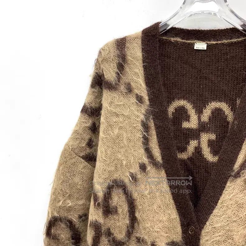 Gucci Gucci Coffee-colored jacquard full-print Mahai wool V-neck Size S / US 4 / IT 40 - 8 Thumbnail