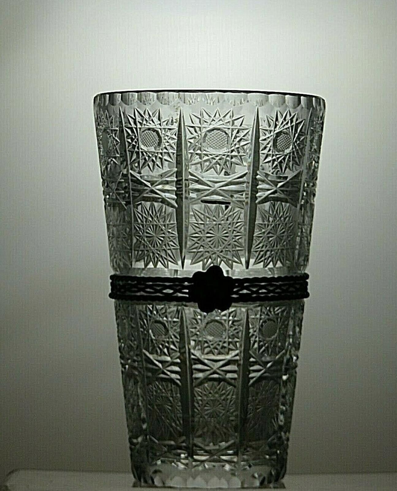 Other American Brilliant Period Crystal Cut Vase Metal Band 7 7/8" Size ONE SIZE - 2 Thumbnail