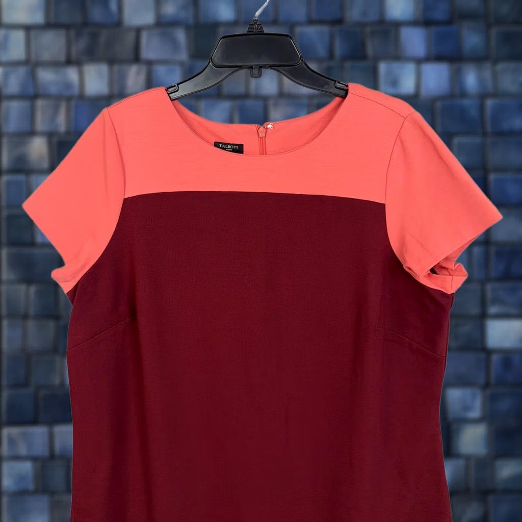 Talbots Talbots Dress Womens 16W Plus Red Colorblock Short Sleeve Sheath Workwear Office Dress Size 38" / US 16 / IT 52 - 1 Thumbnail