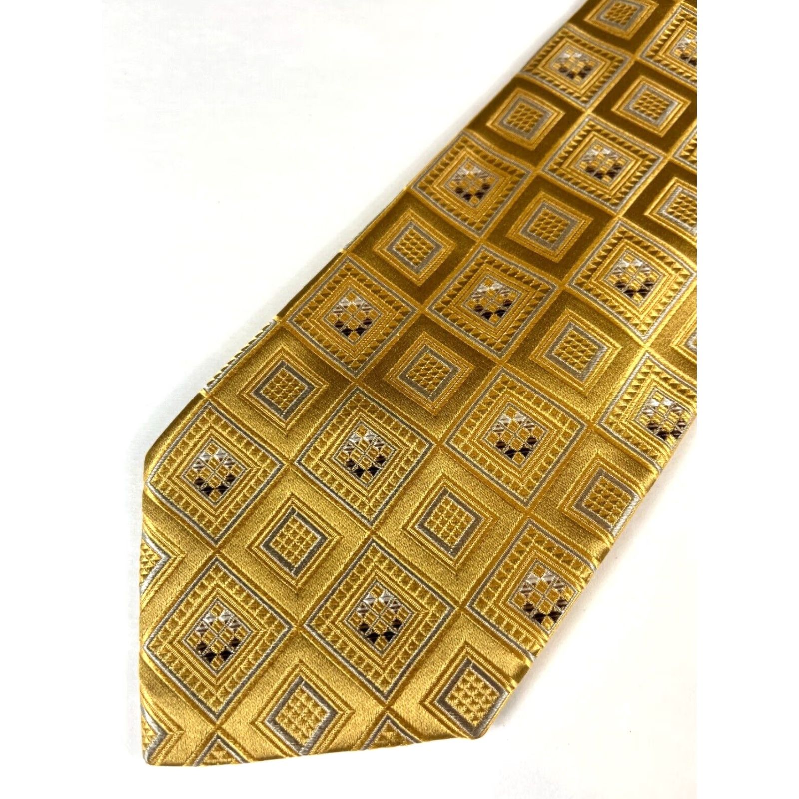 Ermenegildo Zegna Ermenegildo Zegna Tie Geometric Silk Gold Men’s Necktie Made in Italy 59" 3.75" Wide Striped Pattern Woven Luxury Designer Size ONE SIZE - 3 Thumbnail