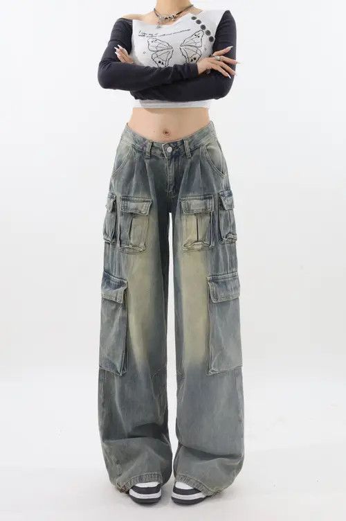 Jean Retro Low Waist Cargo Jeans Size 36" / US 14 / IT 50 - 1 Thumbnail
