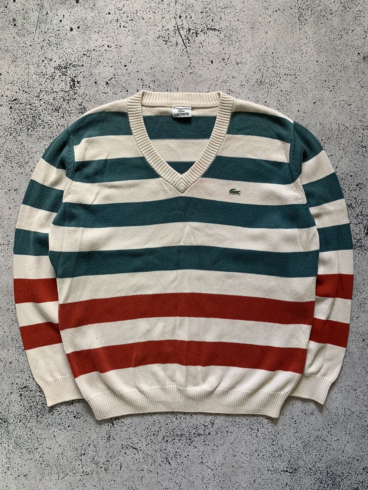 Lacoste × Vintage Vintage Lacoste V-neck Striped Sweaters Knitwear Y2K USA Size US L / EU 52-54 / 3 - 1 Thumbnail