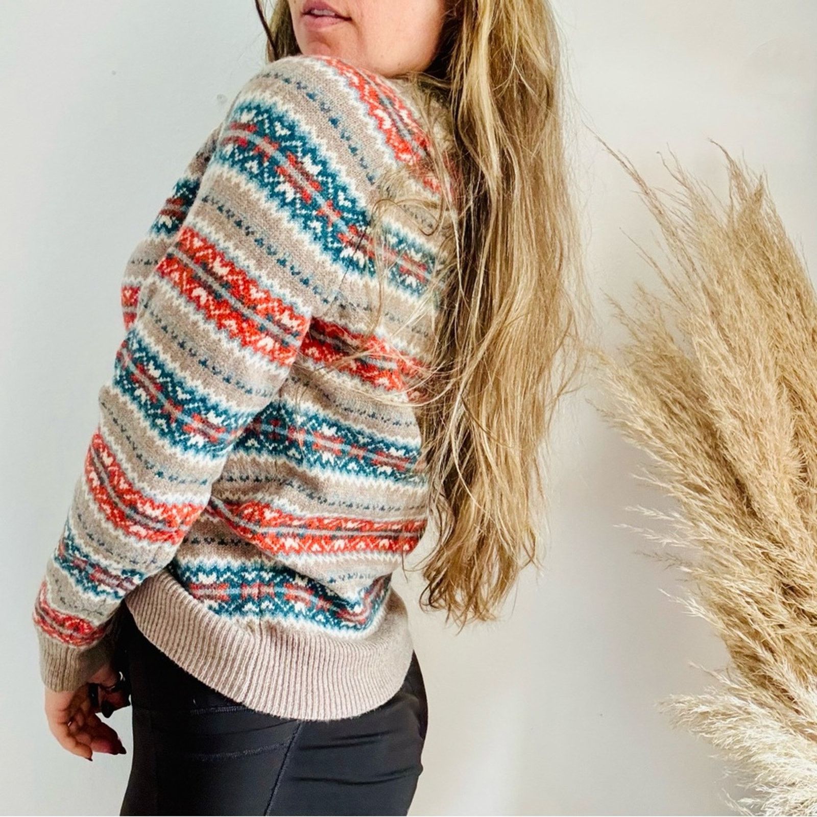 J.Crew J CREW Beige Tan Fair Isle Knit Stripe $228 Pullover Sweater Size S / US 4 / IT 40 - 4 Thumbnail