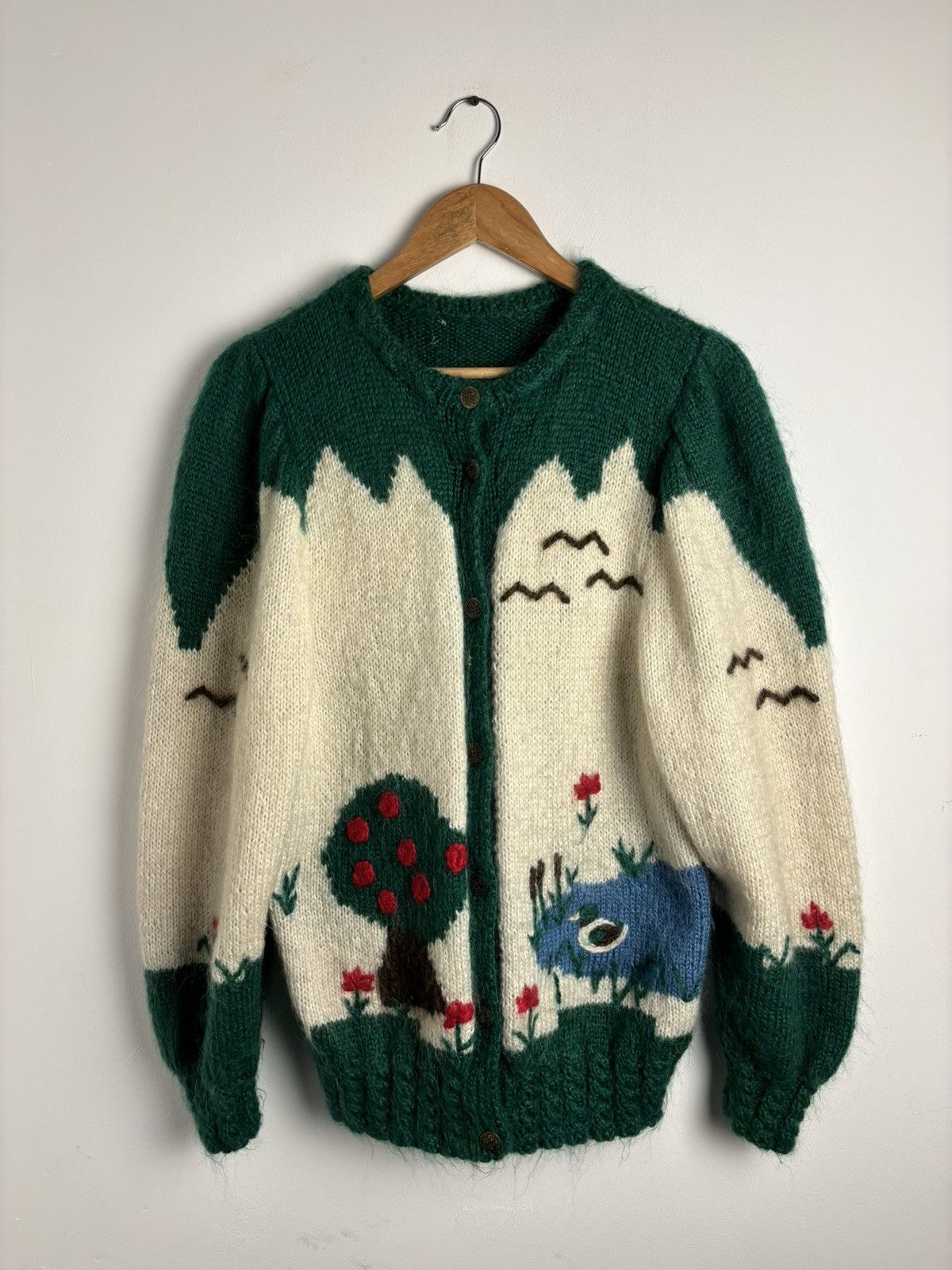Handmade Vintage Mohair Pond Life Knitted Cardigan Size ONE SIZE - 1 Thumbnail