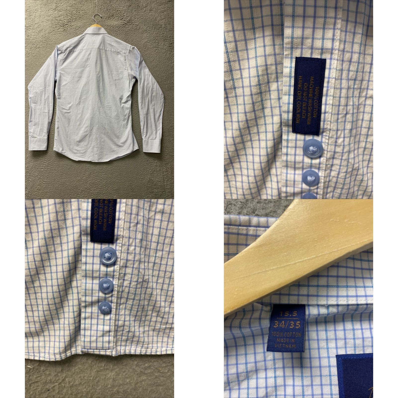 David Donahue David Donahue Dress Shirt Men 15.5 Slim 34/35 White Blue Check Long Sleeve Button Collared Shirt /0461 Size 42R - 8 Thumbnail