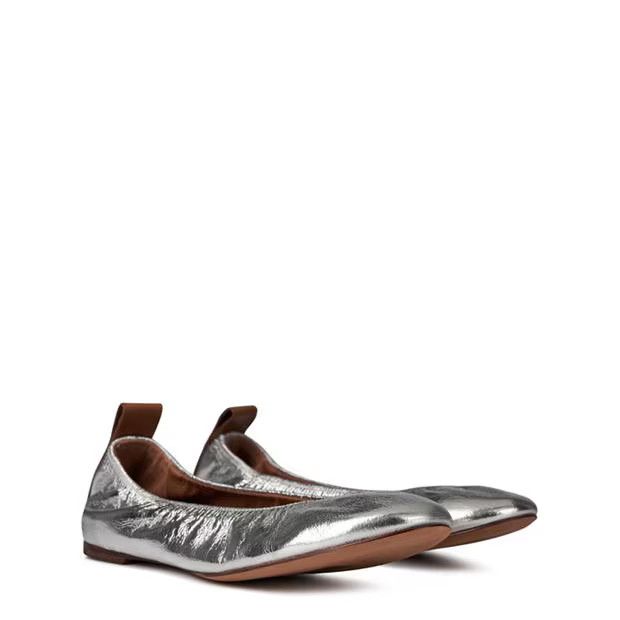 Lanvin o1g2r1mq1024 Leather Ballet Flats in Silver & Brown Size US 7 / IT 37 - 3 Thumbnail