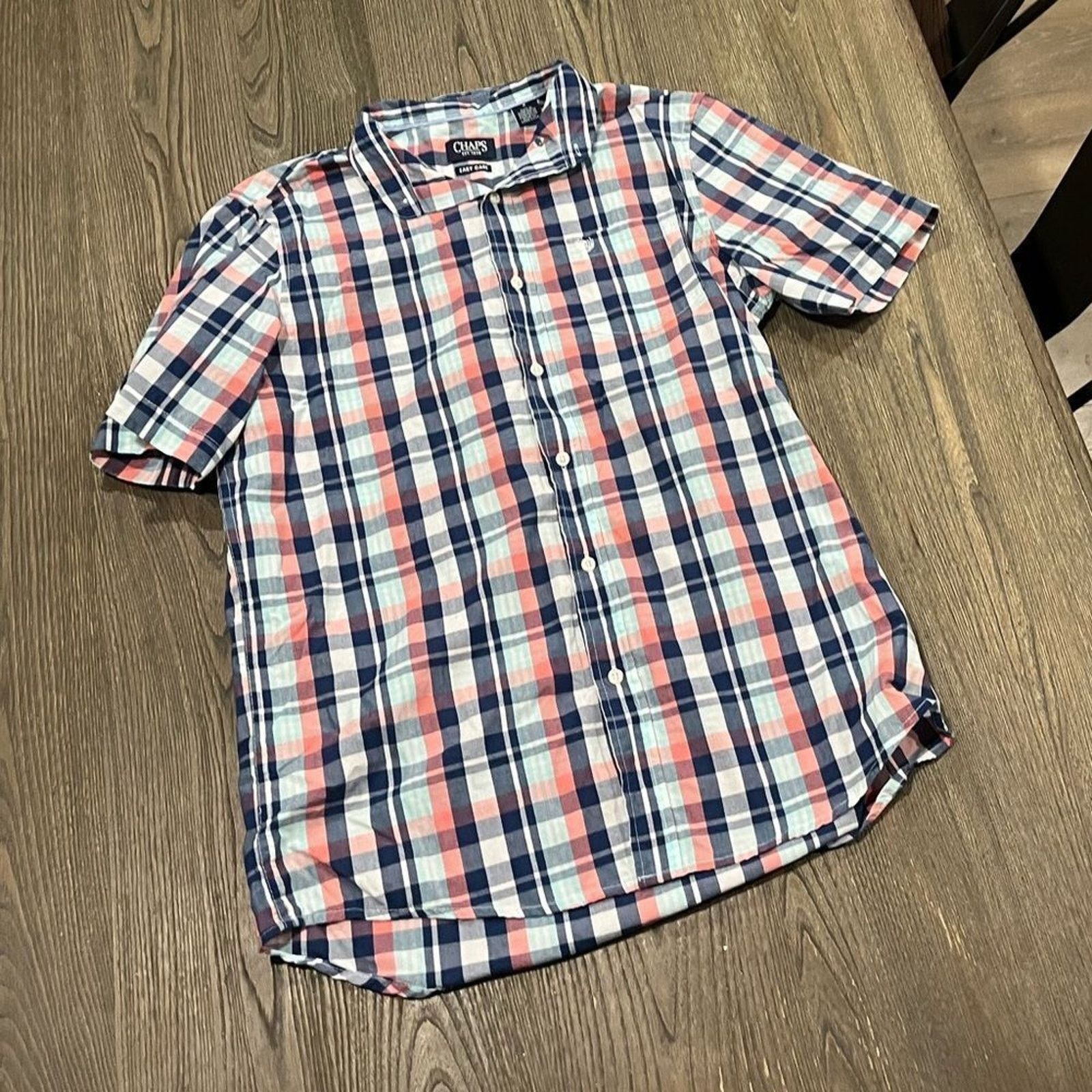 Chaps Chaps Easy Care Blue Pink Plaid Short Sleeve Button Up Sz M Size US M / EU 48-50 / 2 - 1 Thumbnail