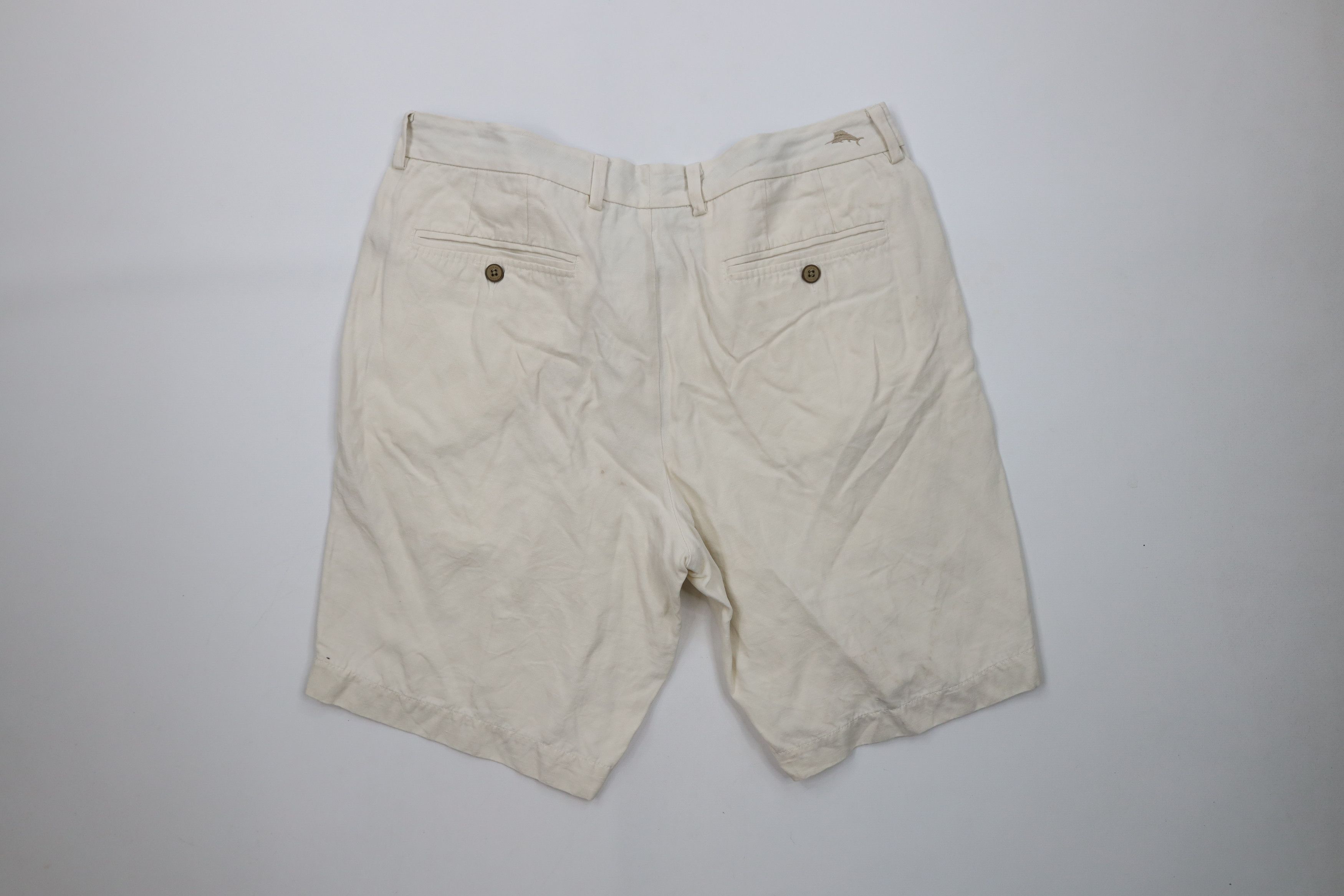 Tommy Bahama × Vintage Tommy Bahama Silk Linen Above Knee Chino Shorts Cream Size US 34 / EU 50 - 9 Thumbnail