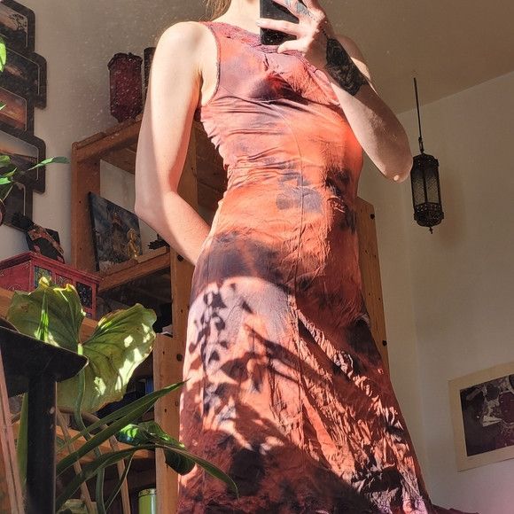 Vintage Vintage Lingerie Glamour Tie Dye Red Lace Slip Dress - S Size ONE SIZE - 2 Thumbnail