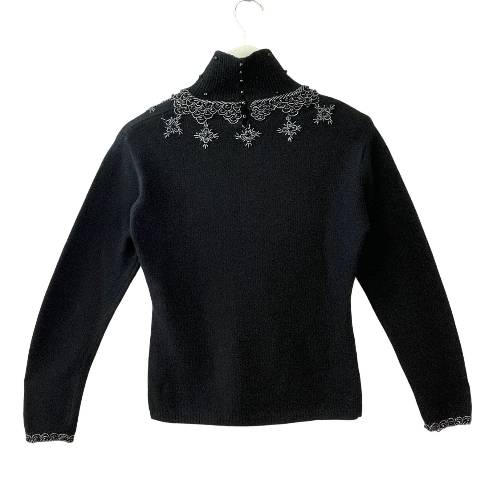 Vintage VINTAGE 80s Jet Beaded Turtleneck Sweater Size S/M Size M / US 6-8 / IT 42-44 - 3 Thumbnail
