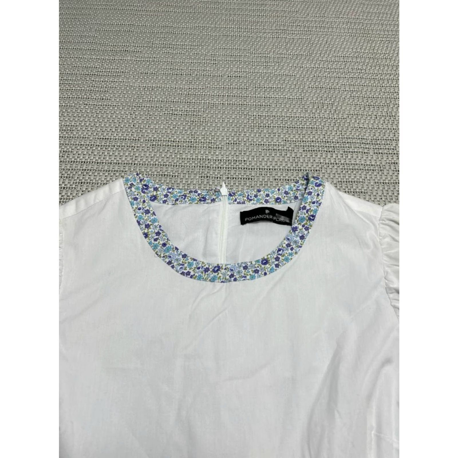 Vintage Pomander Place Dress Womens XS White Blue Purple Floral Cotton Blouson A-Line Short Sleeve Round Neck Zip Casual Gentlewoman Womens Size XS / US 0-2 / IT 36-38 - 2 Thumbnail