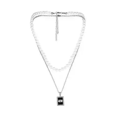 Other Pearl Choker Chain & Square Eye Titanium Necklace Size ONE SIZE - 3 Thumbnail