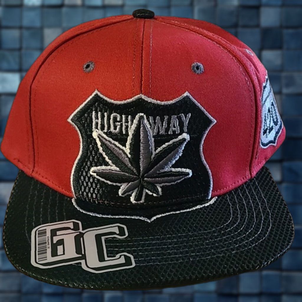 Vintage VINTAGE Marijuana Leaf Highway 420 Weed Cannabis Snapback Baseball Cap Adult Men Adjustable Red Accessories Size ONE SIZE - 1 Thumbnail