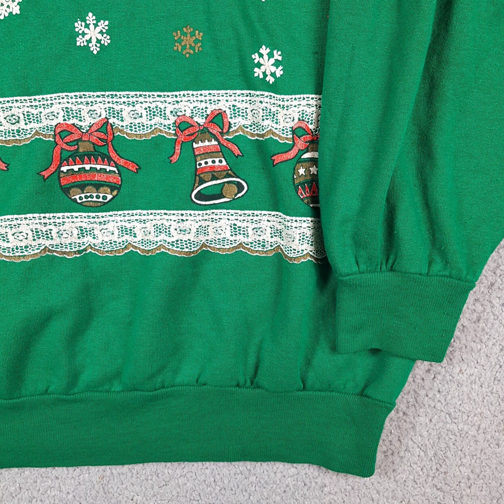 Bell VINTAGE Christmas Bells Women's XL Crewneck Sweatshirt 90s Holiday Pullover Green Nut Cracker Shirt Sweatshirt Girls Women Size XL / US 12-14 / IT 48-50 - 3 Thumbnail