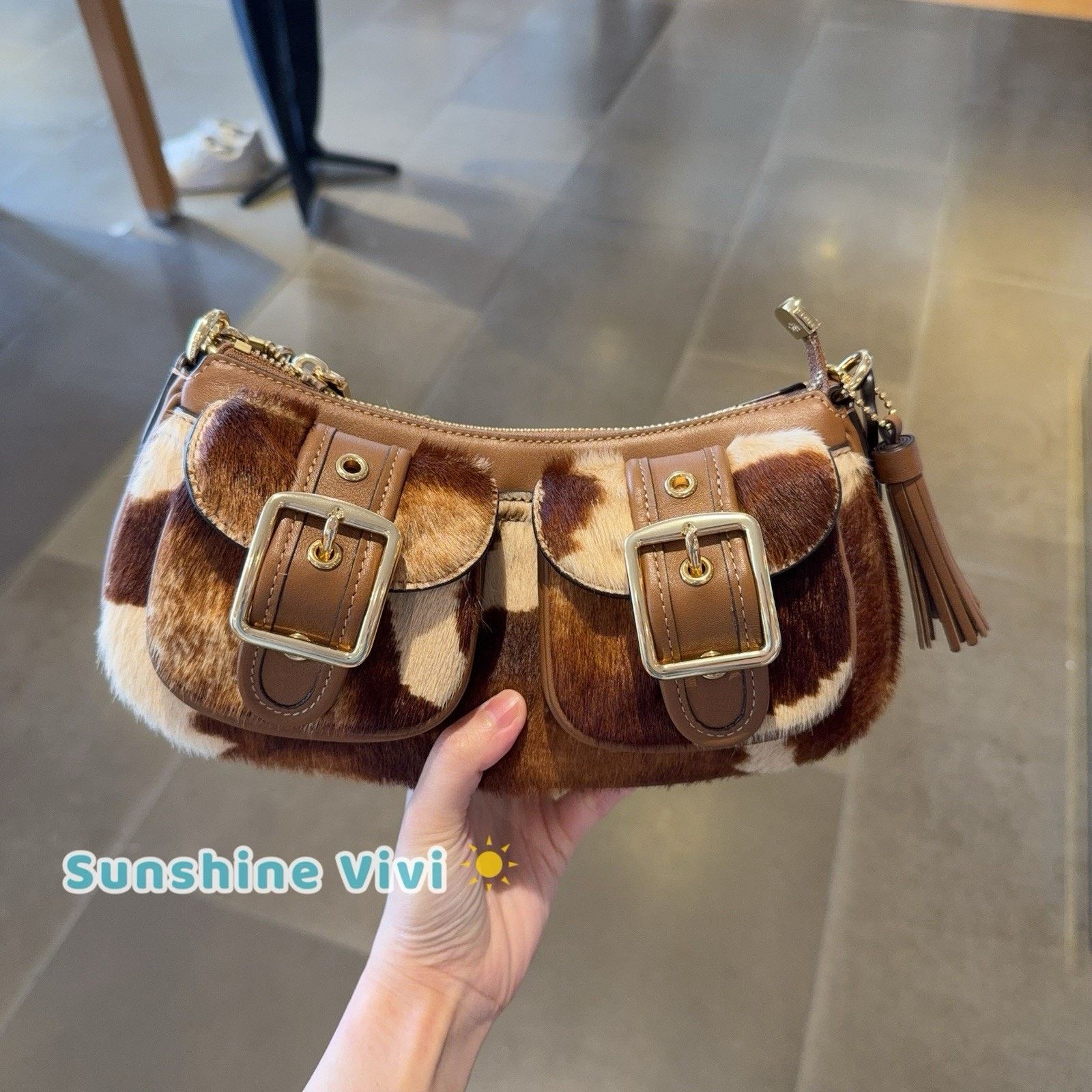Coach NWT COACH Ashton Shoulder Bag In Haircalf Cow CDW47 Gold Cow Size ONE SIZE - 1 Thumbnail