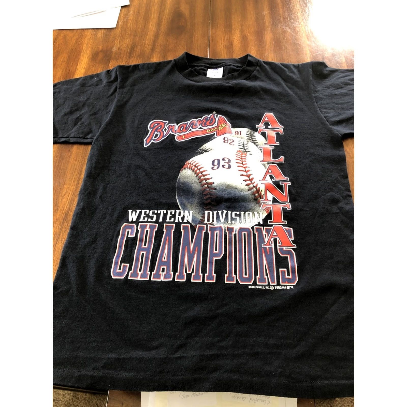 Vintage VINTAGE Atlanta Braves 1991-1993 3 Time Western Division Champions Mens XL T Shirt Size US XL / EU 56 / 4 - 5 Thumbnail
