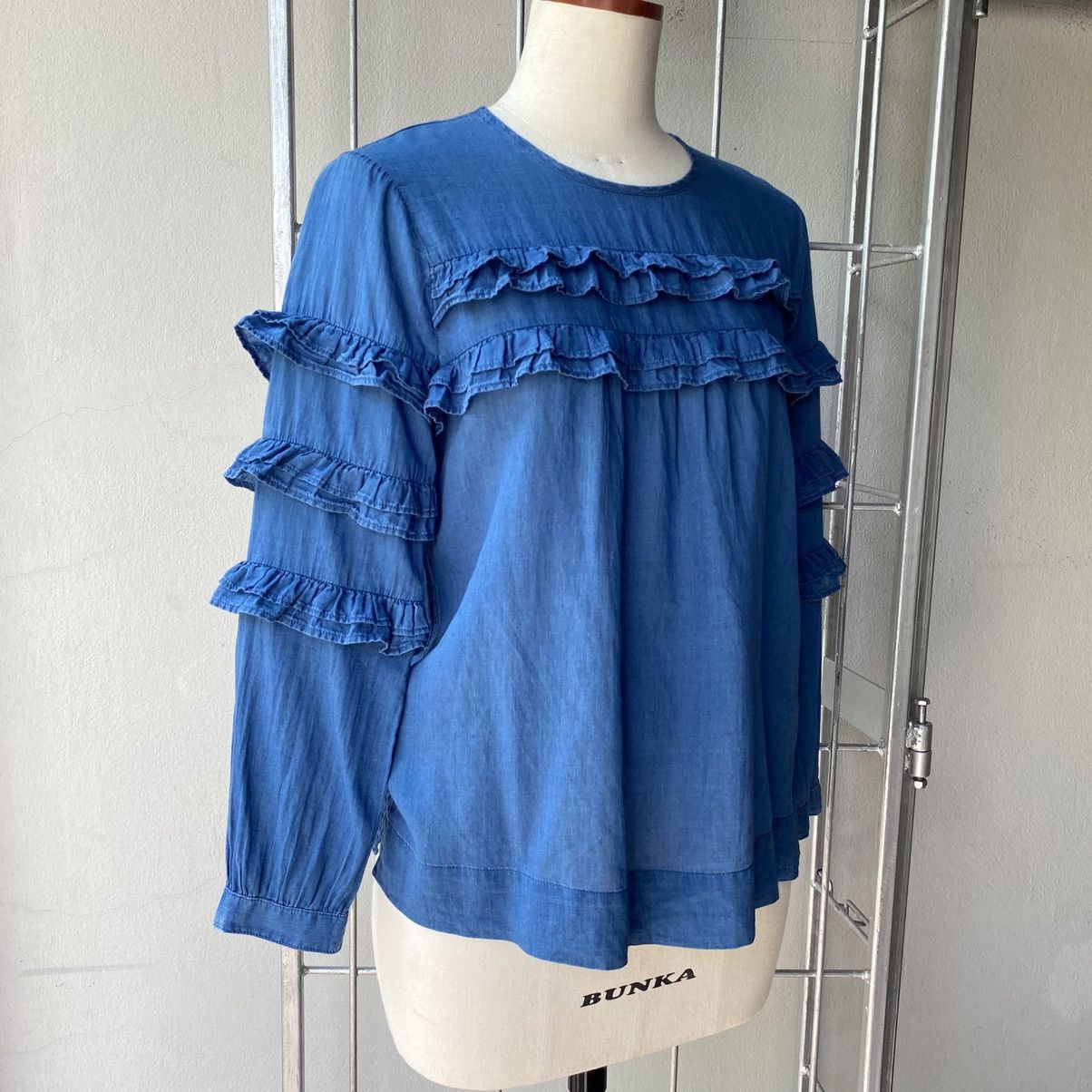 J.Crew J.CREW Blue Ruffled Long-Sleeve Blouse Size XS / US 0-2 / IT 36-38 - 10 Thumbnail