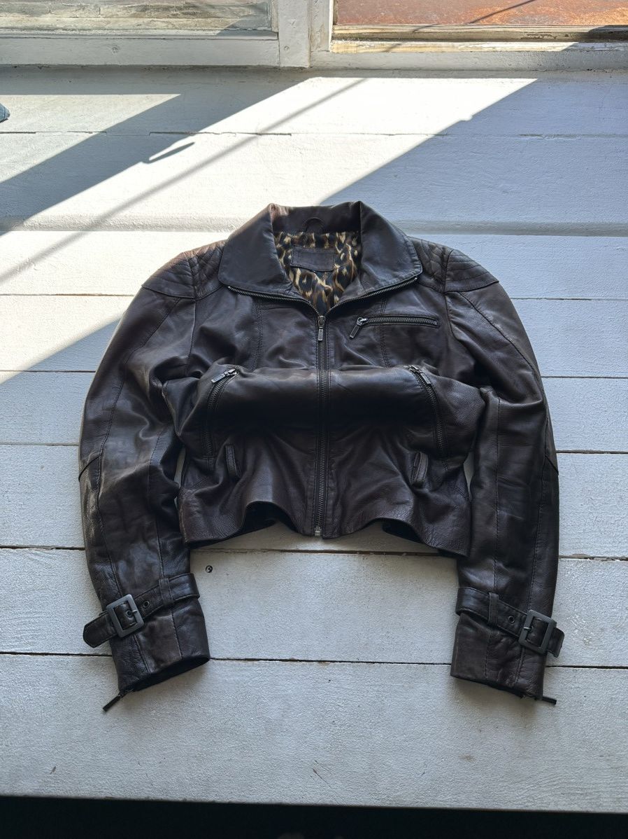 Other 🚨Y2K RICK OWENS TYPE DIRTY SLIM FIT ZIP LEATHER JACKET Size XS / US 0-2 / IT 36-38 - 1 Thumbnail
