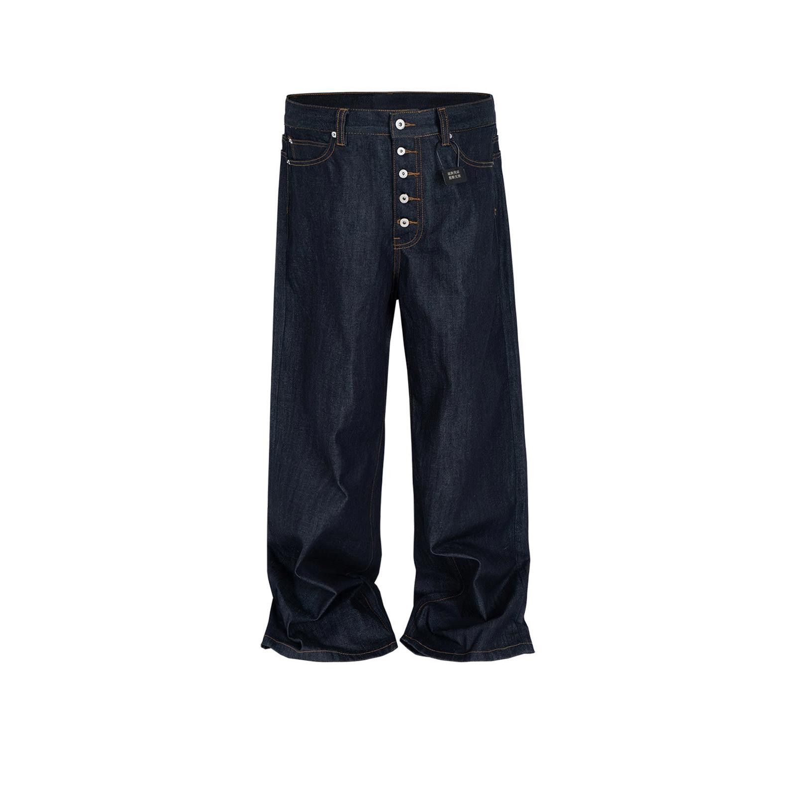 Jean Indigo Blue Button Fly Wide Leg Raw Selvedge Denim Jeans Size US 33 - 6 Thumbnail