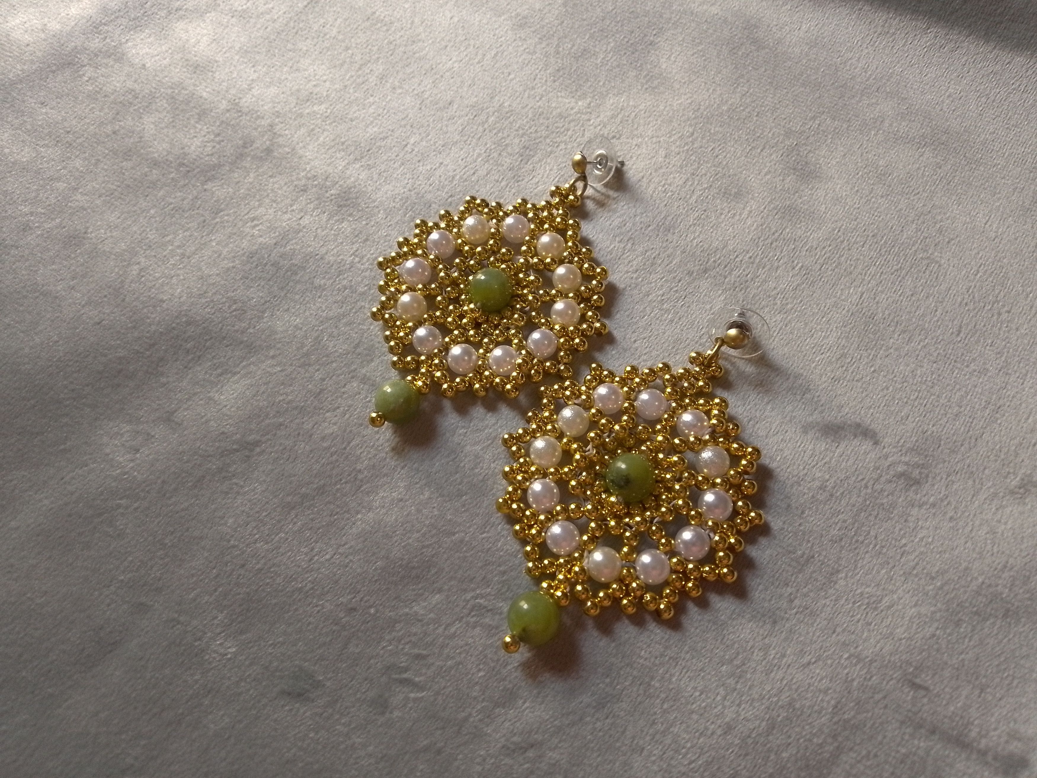 Handmade Golden earrings Mandala with natural Green jade gemstones Size ONE SIZE - 5 Thumbnail