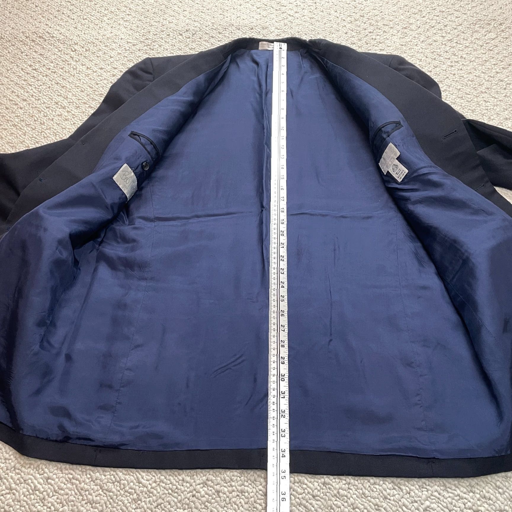 Bob Mackie Bob Mackie Blazer Jacket Mens 48 Blue Solid Pure New Wool Three Button Long Size 48R - 2 Thumbnail