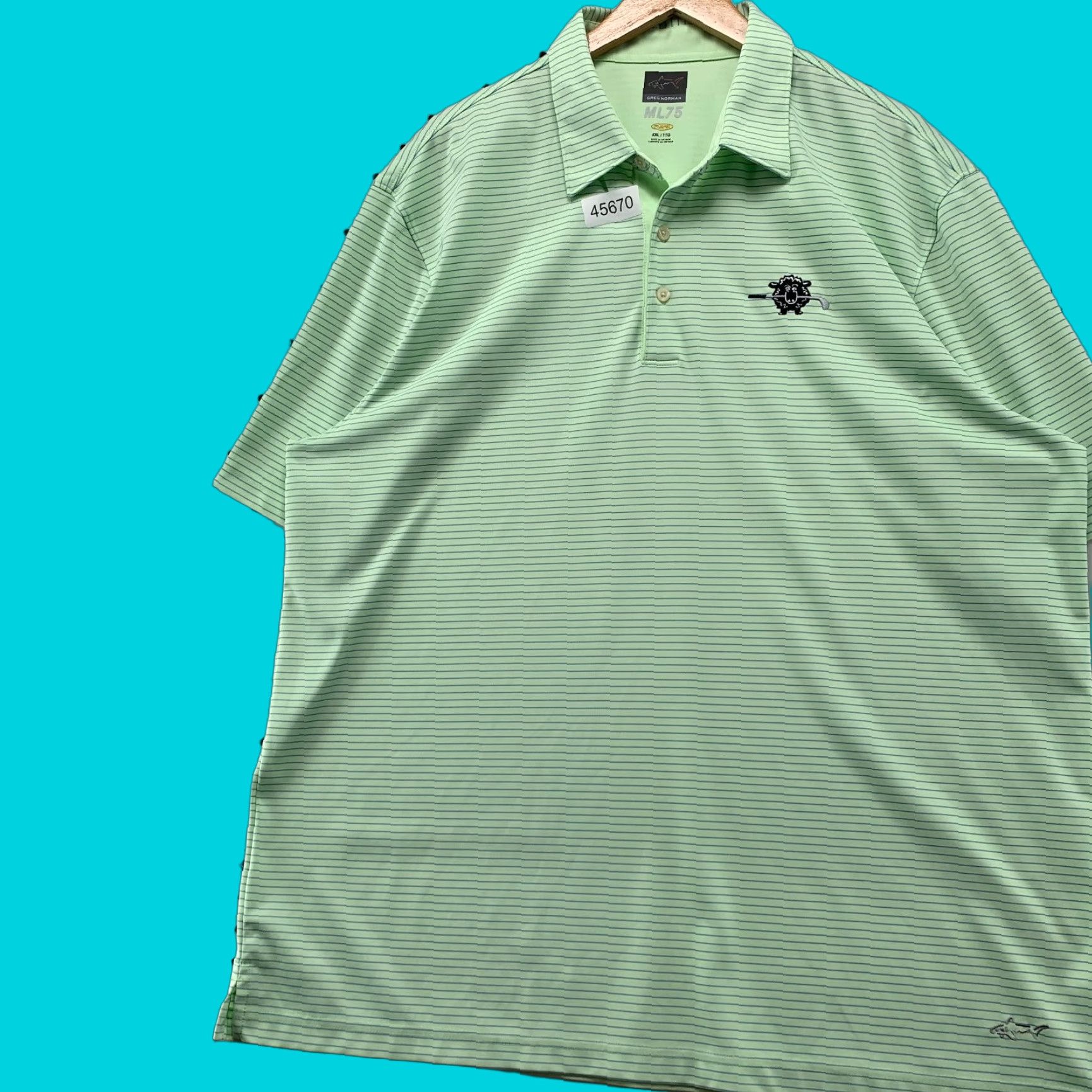 Vintage Greg Norman Black Sheep Golf Club Polo Shirt Mens 2XL Striped Mint Green Button Shirt Golf Polo Mens 2XL Green Striped Size US XXL / EU 58 / 5 - 1 Thumbnail
