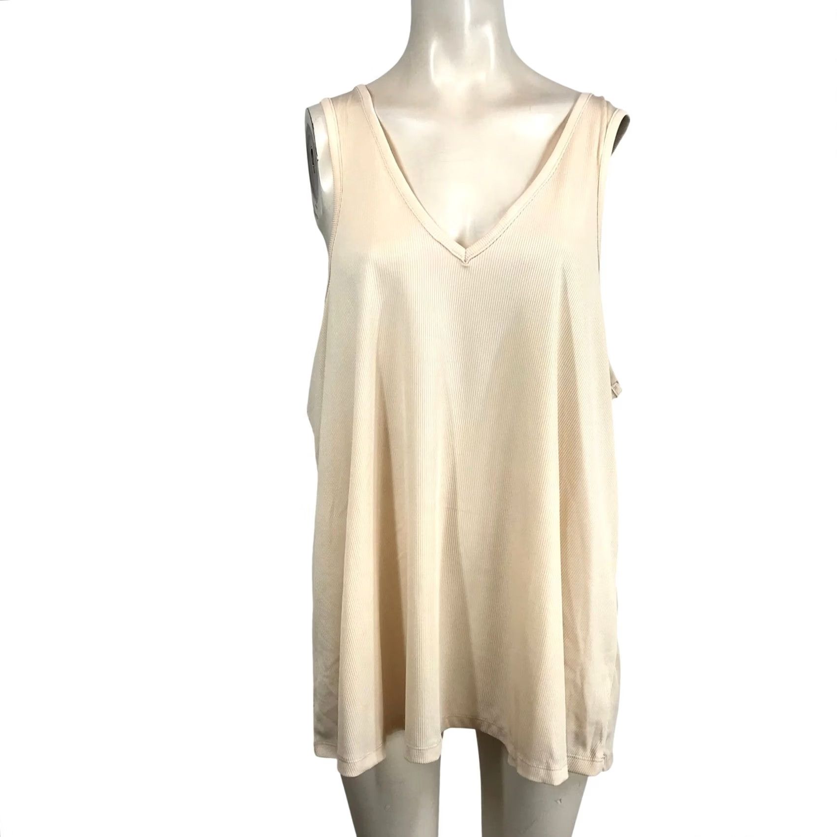 Vintage Deep South Pout V Neck Tank Top Beige Plus Size 1X 2X Ribbed Size XL / US 12-14 / IT 48-50 - 2 Thumbnail
