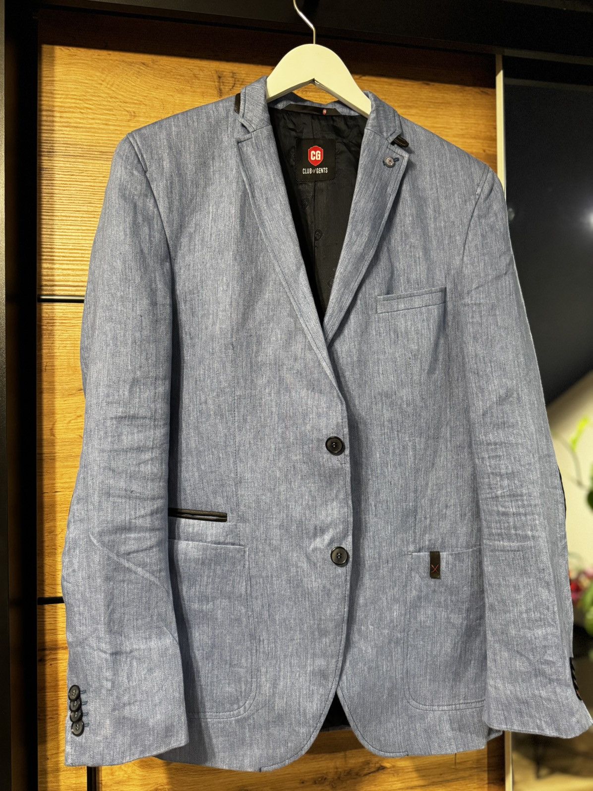 Other Club of Gents Light Blue Tailored Fit Blazer, Elbow Patches Size 40L - 1 Thumbnail