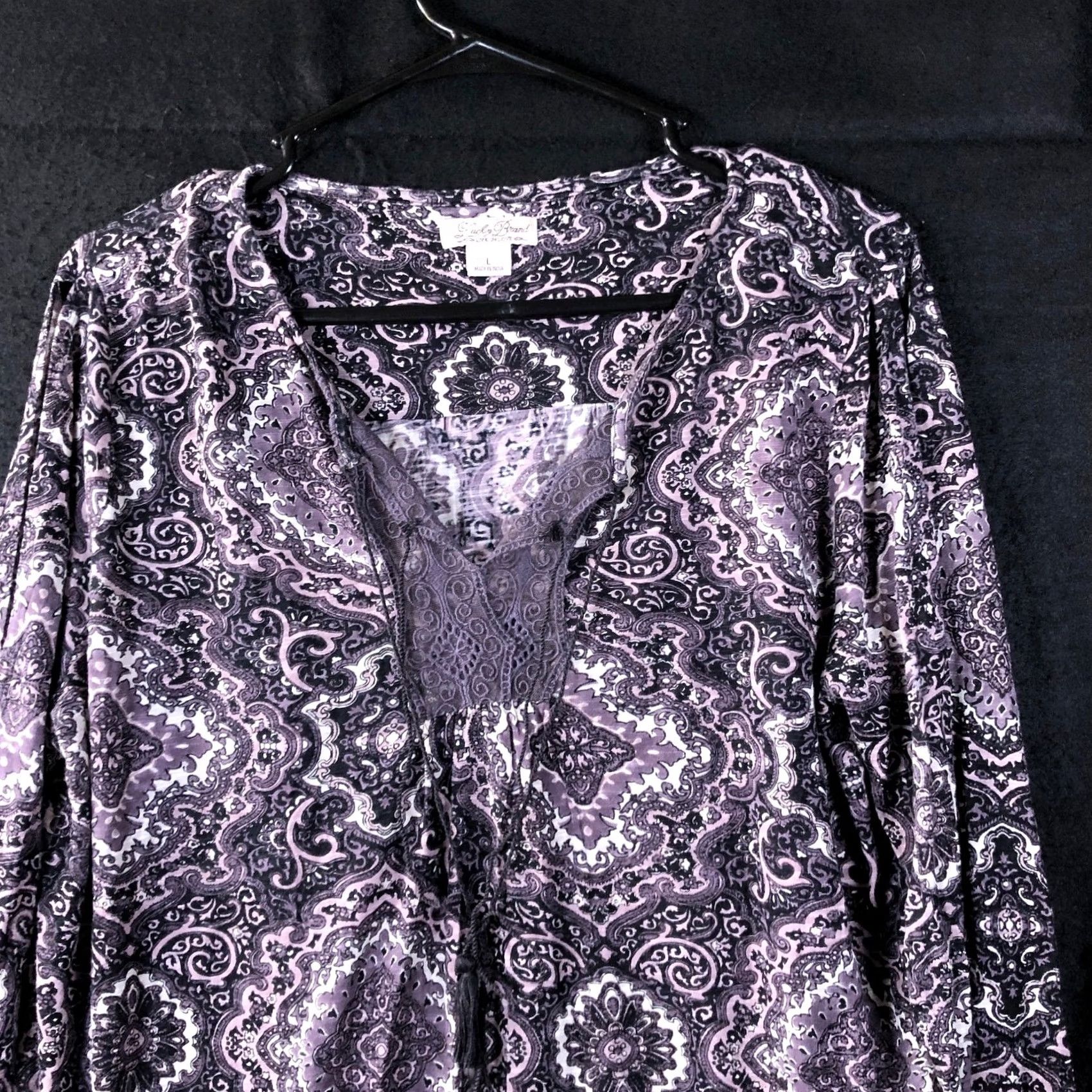 Lucky Brand Lucky Brand Womens Shirt Purple Floral V Neck Front Tie Long Sleeve Large Size L / US 10 / IT 46 - 2 Thumbnail