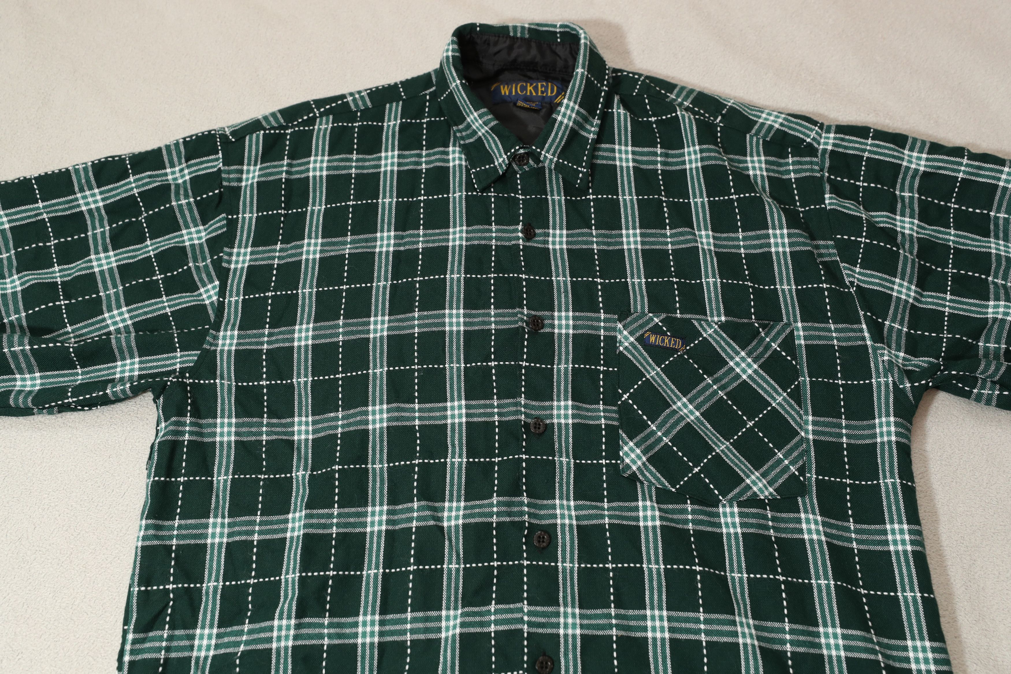 Vintage Wicked Vintage Green Short Sleeve Flannel (L) Size US L / EU 52-54 / 3 - 3 Thumbnail